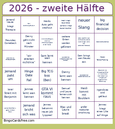 2026 - Zweite Hälfte Bingo Card