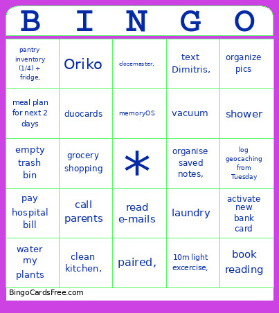 21 Marz Bingo Card