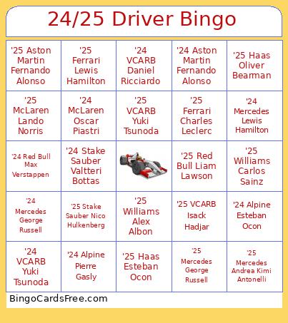 Driver Bingo Cards Free Pdf Printable Game, Title: 24/25 Driver Bingo