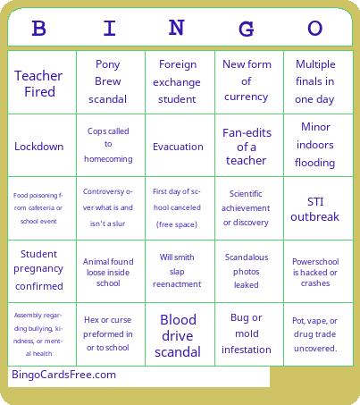 24-25 SAHS Schoolyear Bingo Cards Free Pdf Printable Game, Title: BINGO