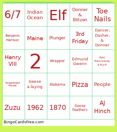 25' KoC Christmas Bingo Card