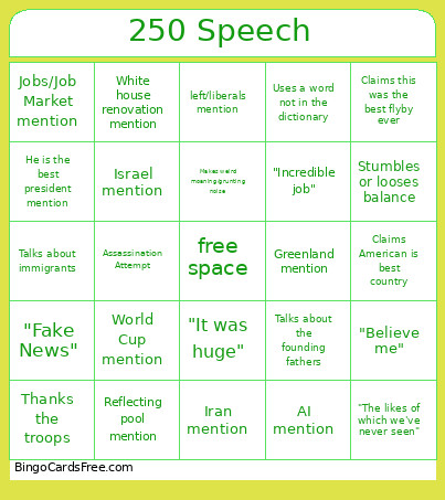250 Speech Bingo Card