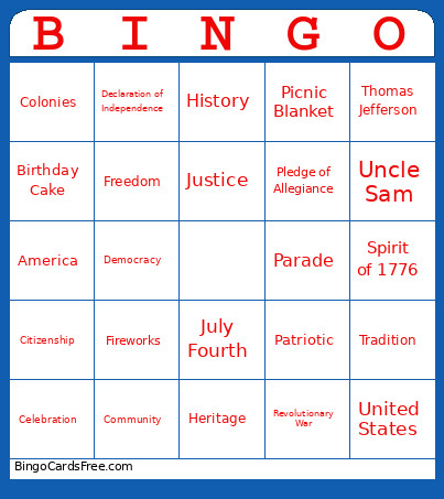 250 Year Bingo Card