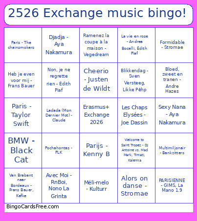2526 Exchange Music ! Bingo Card