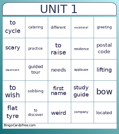 25C Units Bingo Card