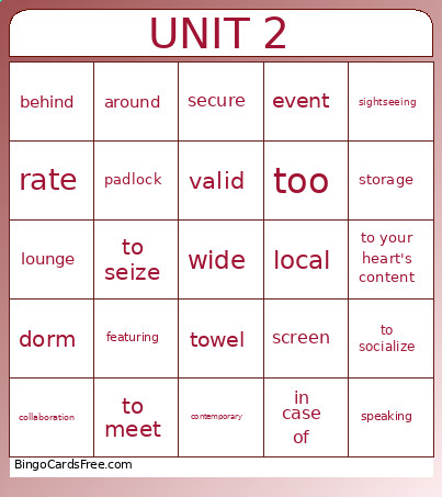 25C Units Bingo Card