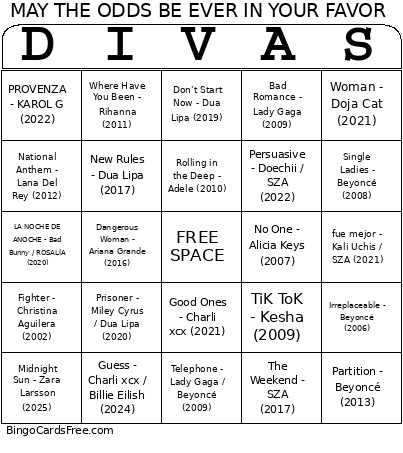 25yrs_of_divas Bingo Card