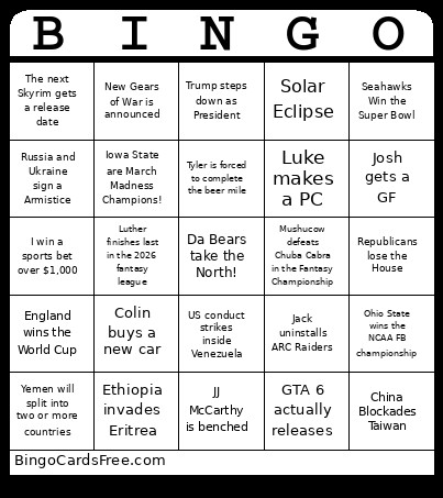 26 Aaaa Bingo Card