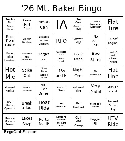 '26 Mt. Baker Bingo Card