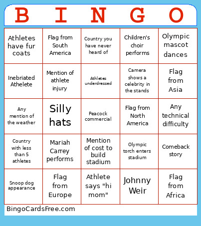 26 Olympics Bingo Card