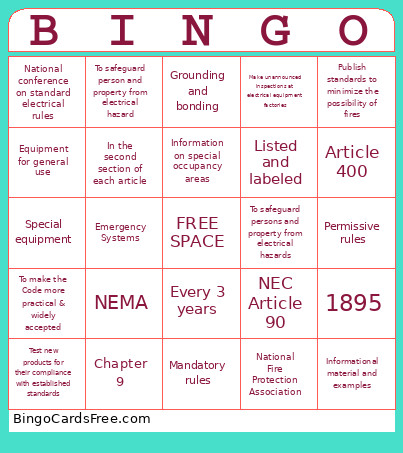 26105 NCCER Bingo Card