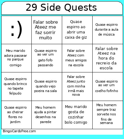 29 Side Quests Bingo Card
