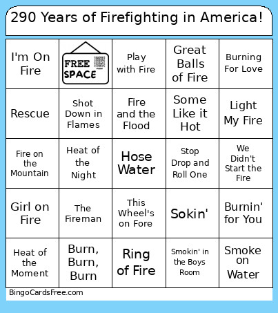 290 Years Of Firefighting In America! Bingo Card