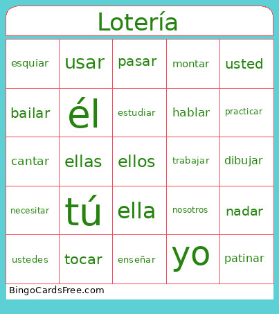 2A Verbos Bingo Card