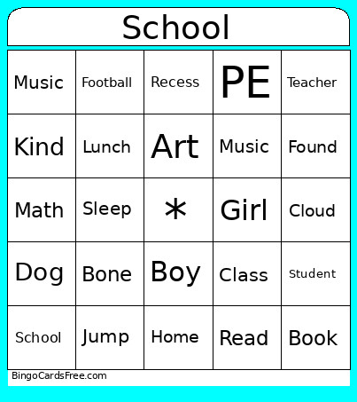 2nd Graders Bingo Card