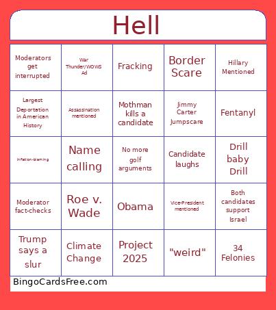 2nd Presidential Debate Bingo Card
