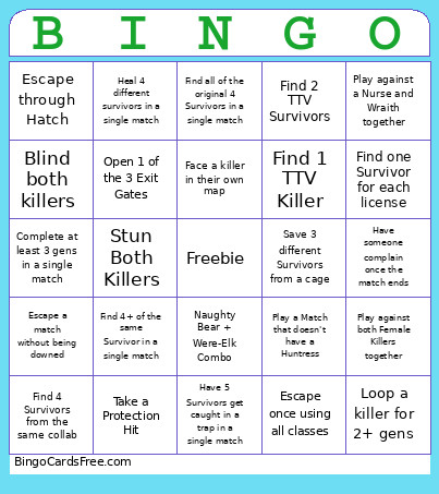 2v8 DBD Bingo Card