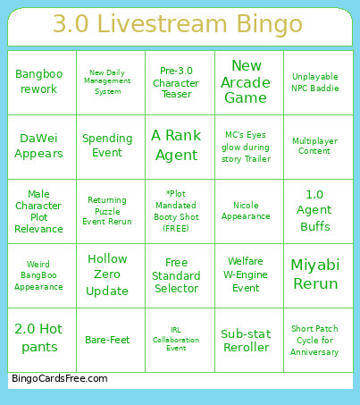 3.0 Livestream Bingo Card
