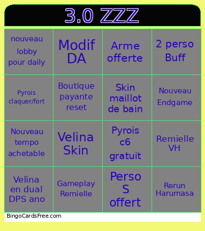 3.0 Zzz Bingo Card