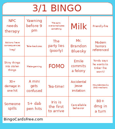 3/1 Bingo Card
