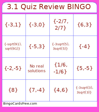 3.1 Quiz Review Bingo Card
