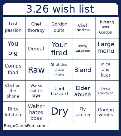 3.26 Wish list Bingo Cards Free Pdf Printable Game, Title: 3.26 wish list