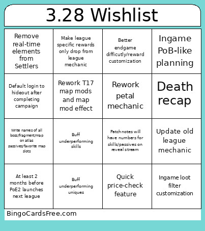 3.28 Wishlist Bingo Card