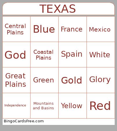 3 Flags Over Texas Bingo Cards Free Pdf Printable Game, Title: TEXAS