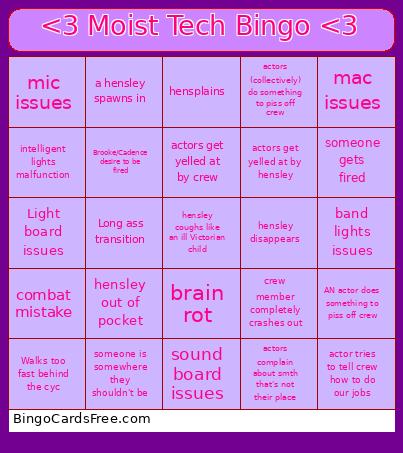 <3 Moist Tech <3 Bingo Card 3