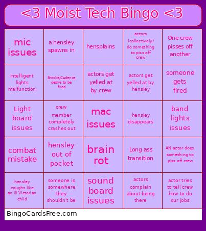 <3 Moist Tech <3 Bingo Card