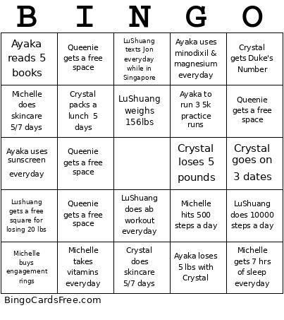 3 Week Goal Bingo Card