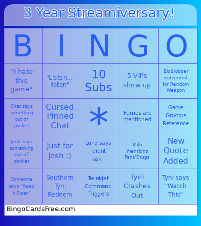 3 Year Streamiversary! Bingo Card