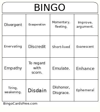 31-40 Vocab Bingo Card