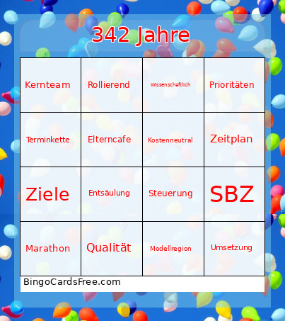342 Jahre Bingo Card