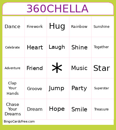 360chella Bingo Card