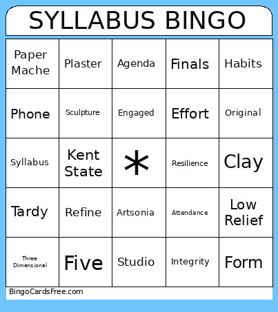 3D Sculpture Syllabus Bingo Card