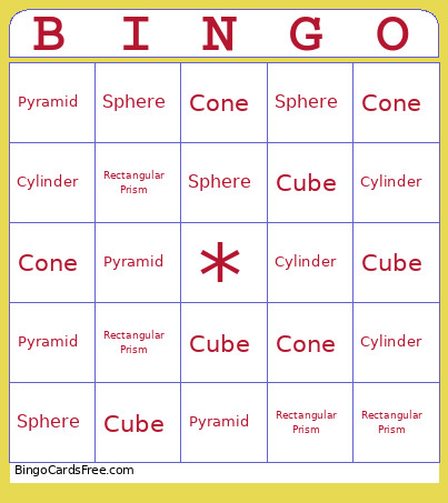 3D Shapes Bingo Card