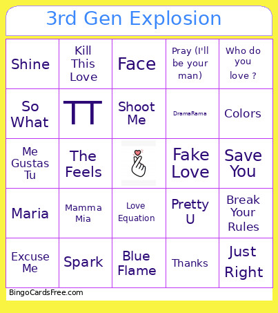 3rd Gen Explosion Bingo Card