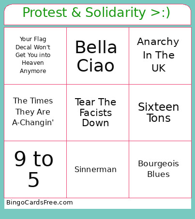 3x3 Protest And Solidarity Bingo Card