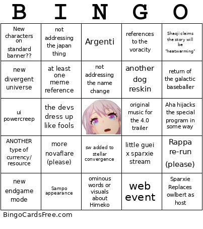 4.0 Bingo Card