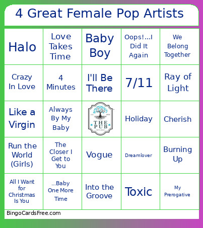 4 Great Female Pop Artists Bingo Card