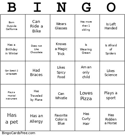 4-H Members Bingo Card