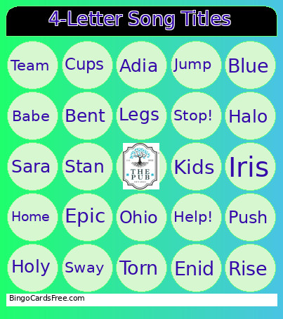 4-Letter Song Titles Bingo Card