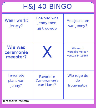 40 Jarig Huwelijk Bingo Card