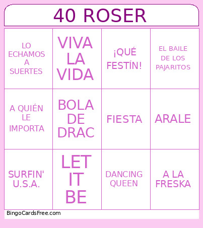 40 ROSER Bingo Card