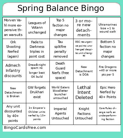 40k Spring Balance Dataslate Bingo