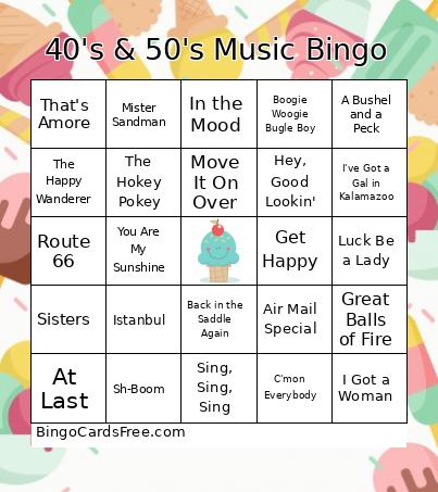 40's & 50's Music Bingo Card