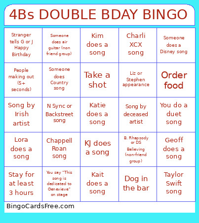 4Bs DOUBLE BDAY Bingo Card