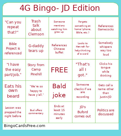 4G - JD Edition Bingo Card