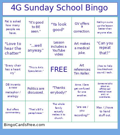 4G Sunday School Bingo Card